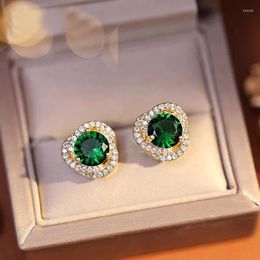 Stud Earrings 2023 Spiral Design Shiny Green Zircon Party Women's Fashion Luxury Jewellery For Young Girls Exquisite Accessories