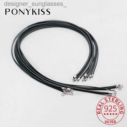 Pendant Necklaces PONYKISS Real 925 Sterling Silver Black Leather Rope Choker Necklace For Women Classic Fine Jewelry Minimalist BijouxL231218