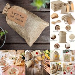 New Christmas Toy Supplies 5PCS Reusable Burlap Gift Bags with Drawstring and Gift Tags for Xmas Party Candy DIY Gift Wrapping Linen Drawstring Bag Pocket