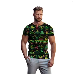Men's T Shirts Right Shoulder Short Sleeve Tee Shirt Fashion Retro Ethnic Printing Tops Causal Round Neck Street All-Match Pullover