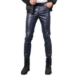 Mens Pants TSINGYI Spring Summer Moto Skinny Elastic Faux Leather Men Black Gold White Thin PU Trousers Brand Clothing 231218