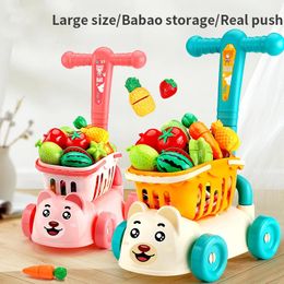 Tools Workshop Children s supermarket shopping cart baby trolley toy fruit cut happy home simulation kitchen boy girl birthday gift 231218