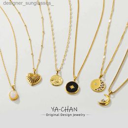 Pendant Necklaces YACHAN Tren Stainless Steel Pendant Necklace for Women Stars Moon Heart Charm Vintage Luxury Choker Jewellery GiftL231218