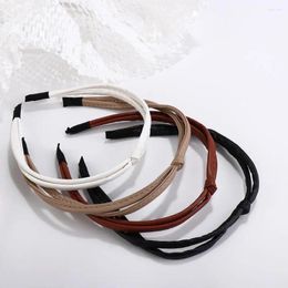 Hair Accessories Korean Vintage Knotted Thin PU Leather Solid Colour Headband Simple Temperament Elegant Band Hoop