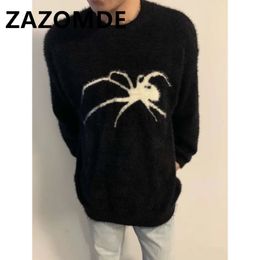 Mens Hoodies Sweatshirts ZAZOMDE Winter Cashmere Sweater Men Spider Pattern Knitted Pullover Hip Hop Jumper Harajuku Gothic Streetwear Warm 231218