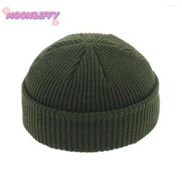 Berets Fashion Men's Beanie Winter Knit Hat Boy Skullcap Sailor Cap Cuffs Retro Navy Short Solid Color Unisex Autumn Warm