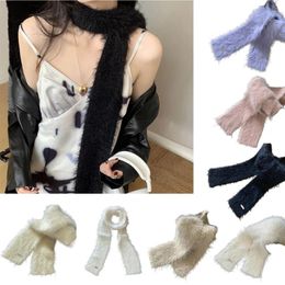 Scarves Harajuku Style Solid Colour Winter Thin Scarf Y2k Fashion Girl Knit Long Plush Women Street Casual Neckerchief