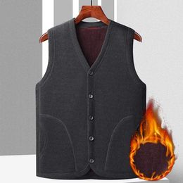 Men's Vests Fade-resistant Fleece Vest Fall Winter Single-breasted V Neck Plush Sleeveless Cardigan With Pockets Casual Cold For Men