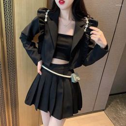 Two Piece Dress Summer Womens Short 2 Sets Suit With Skirt And Blazer Outfit 2024 Pleated Pleat Set For Women Vintage Clothing Trend
