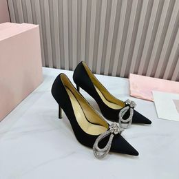 Designer Shoes New Summer High Heels Fashion Pointed Shoes Women's Simple Diamond Butterfly Decoration Genuine Leather Women's Sizes 35-42 Popular