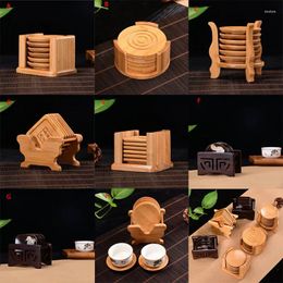 Table Mats 6PCS Round Shape Bamboo Cup Rest For Glass Cups Tea Coffe Mug Bottle Water Holder Natural Home Decor