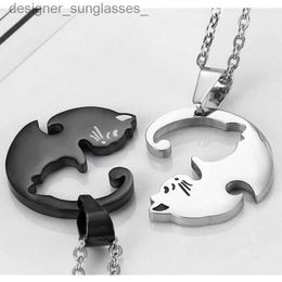 Pendant Necklaces 2pcs Couple Matching Cat Necklace Creative Hug Cat Stitching Stainless Steel Pendant Necklace Friends Friendship Couple JewelryL231218