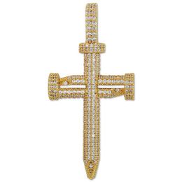 Hip Hop Jewelry Diamond Nail Cross Necklace Pendant Gold Silver Plated ICED OUT Zircon with Rope Chain214t