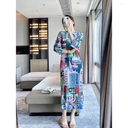 Casual Dresses Miyake Pleat Fall Dress Letter Print Fashion Simple Temperament Elegant Ladies Medium-length Plus SizeVersatile