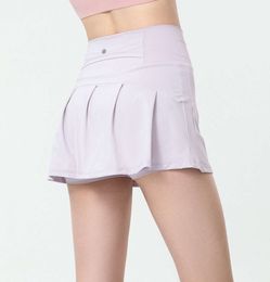LL Women Sport Yoga Skirts Run Shorts Solid Color Pleated Tennis Golf Skirt Anti Exposure Fitness Short 444