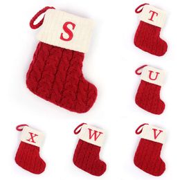 New Christmas Toy Supplies Christmas Socks Knitting Snowflake Letter Stocking Christmas Decoration for Home Stockings for Home Xmas Tree Ornament Candy Bag