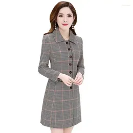 Women's Trench Coats Autumn And Winter For Women Korean Version Slim Fit Plaid Windbreak Mid-Length Coat Fashion Clothing