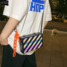 Evening Bags VC Colourful Reflective Box Bag Hip Hop Streetwear Men s Hard Shell Trend Men Small Crossbody Sling Shoulder Unisex 231218