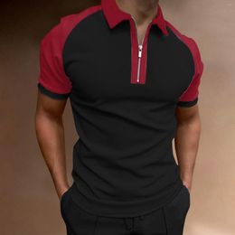 Men's T Shirts Coloured Slim Fitting Lapel Short Sleeves Colour Matching Fashion Sleeve