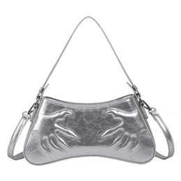 Evening Bags Silver Underarm Staff Shaped Bag Handbags For Women Designer Luxury 2023 Trend Shoulder Pu Leather Hobos Crossbody 231218