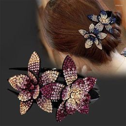 Hair Clips Elegant Rhinestone Women's Duckbill Clip Retro Headgear Plastic Barrette Claw Crystal Flowers Hairpin Accessories