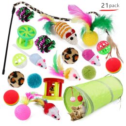 Kitten Toys Variety Pack-Pet Cat Toy Combination Set Cat Toy Funny Cat Stick Sisal Mouse Bell Ball Cat Supplies 20/21 Piece Set