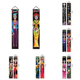 New Christmas Toy Supplies 1 Pair Day of The Dead Decoration Halloween Banner Porch Sign DIY Mexican Party Decorations Skull Welcome Hanging Door Banner