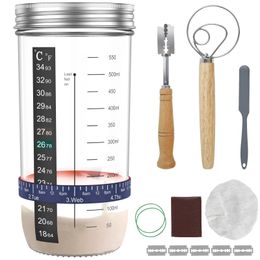 Cake Tools 9Pcs Sourdough Starter Jar Kit 730ml Heat Resistant Container Thermometer Glass Fermentation Tank Baking 231218