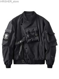 Taktische Jacken God of Death Bomberjacke Brusttasche Techwear Männer Punk Hip Hop Taktische Streetwear Schwarz Varsity Jacken Übergroße MA1 MäntelL231218