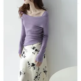 Women's Blouses Design Sense Woolen Sweater Off Shoulder Top Lazy Long Sleeve Knit