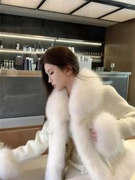 Women's Fur Women Fashion Winter White Short Faux Coat Elegant Long Sleeve Pacthwork Thick Jacket Imitation Warm Plush