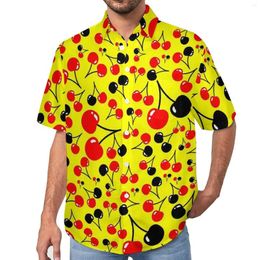 Men's Casual Shirts Sweet Cherries Vacation Shirt Red Fruit Print Hawaiian Mens Novelty Blouses Short-Sleeve Design Top Plus Size 4XL