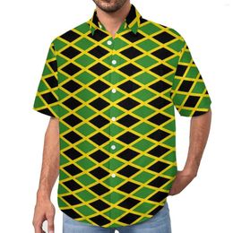 Men's Casual Shirts Jamaica Flag Green And Yellow Beach Shirt Summer Retro Blouses Male Graphic 3XL 4XL