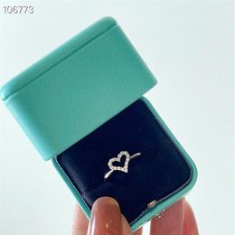 Luxury Brand Designer S925 Sterling Silver Full Crystal Ring Hollow Heart Charm For Wedding Party Women Jewelry2916