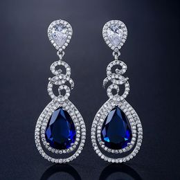 Platinum Plated CZ Teardrop Bridal Earrings Sparkle Statement Earrings Water Drop Zircon Evening Earrings Wedding Jewellery Women Gi311p