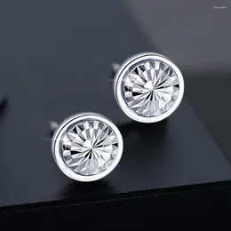 Stud Earrings Real Pure Platinum 950 Women Lucky Carved Star Shining Circle 2.3-2.4g