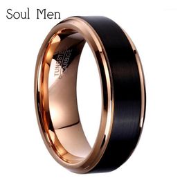 With Side Stones 8mm 6mm 4mm Black & Rose Gold Men's Tungsten Carbide Wedding Band For Boy And Girl Friendship Ring Russian W312M