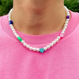 Chokers Lacteo Y2K Candy Colorful Resin Heishi Clay Beads Imitation Pearls Clavicle Chain Choker Necklace Jewelry For Women Men Gi242E