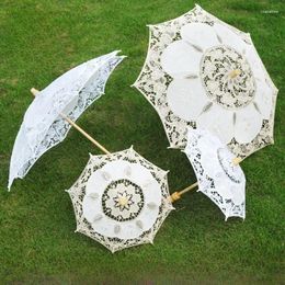 Umbrellas Wedding Gift Giveaway Vintage Lace Umbrella Parasol Sun Decoration Pography White Beige
