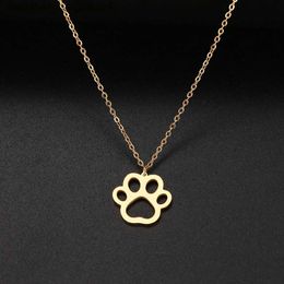 Pendant Necklaces HOT SALE Gold Colour Cute Animal Footprints Dog Cat Footprints P Necklaces Pendants Women Stainless Steel JewelryL231218