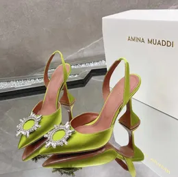 Amina Muaddi Sandals Women Digner Sho Fashion 10CM High Heel New Electric Light Fantasy Pointed Drs Shoe Classic Sunflower Water Diamond Party Wedding 12