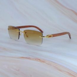 Frames Wood Sunglasses Rimless Luxury Designer Carter Stylish Sun Glasses Stylish Wooden Mens Eyewear Outdoor Cool Decoration Y2K Shades