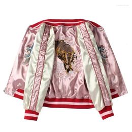 Women's Jackets Satin Sukajan Tiger Embroidered Women Bomber Baseball Jacket Japan Harajuku Female Coat Girls Clothing Spring
