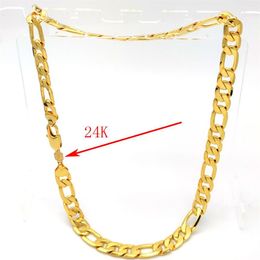 Heavy Men's XXL Chain 24 K Stamep Link Necklace Solid Fine Gold AUTHENTIC FINISH Figaro 12 mm Italian 24 Hallmarked272Z