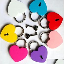 Door Locks Creative Alloy Heart Shape Keys Padlock Mini Archaize Concentric Lock Vintage Old Antique Door Locks With New Pure Colours D Dhmzy