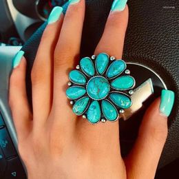 Cluster Rings BIG MEDALLION RING -Turquoise Boho Bohemian Jewellery Accessories Turquoise Flower For Women Punchy Cowgirl