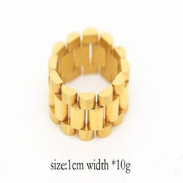 Hip hop Men Stainless steel Chain Punk Style 24k Gold Three Row Watch Strap Golden Rings Fashion Party Jewellery Gift3409