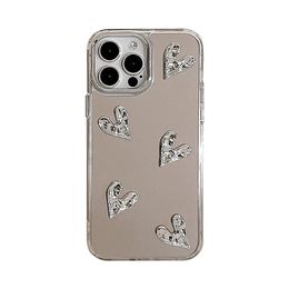 Electroplated Mirror Heart Pattern Cases For iPhone 15 14 11 13 12 11 Pro Max Back Hard PC Cover Cellphone Case 100pcs