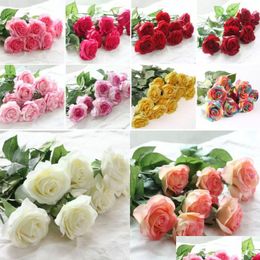 Decorative Flowers & Wreaths Home Decor Rose Artificial Flowers Silk Floral Wedding Bouquet Party Design Drop Delivery Home Garden Fes Dh7Yf