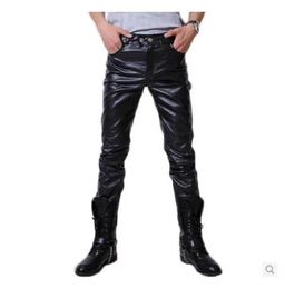 Pants Wholesale 2015 Hip Hop Mens Black Leather Pants Faux Leather Pu Material Black Color Motorcycle Skinny Faux Leather Pants